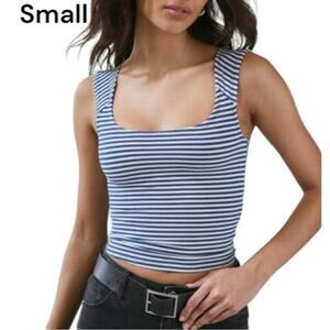 Small UO BDG navy blue & white ribbed sleeveless crop tank top